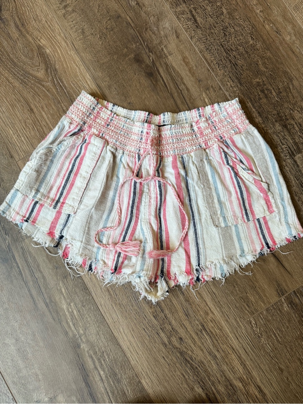 Rewash Striped Smocked Waist Shorts in Pink & Blue